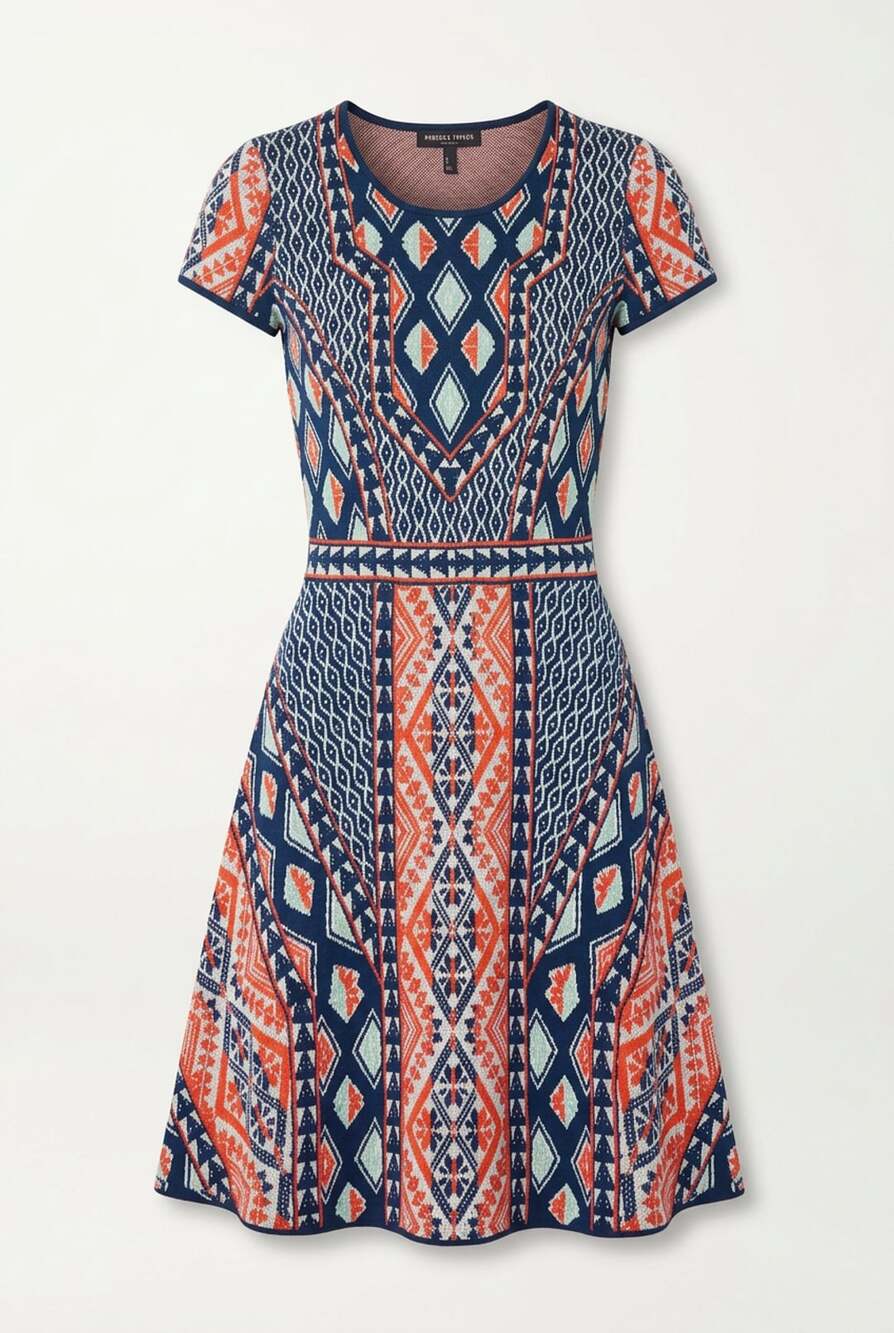 BCBGMaxAzria Kayla Sweater Dress Size XS Blue Multi Knit Jacquard